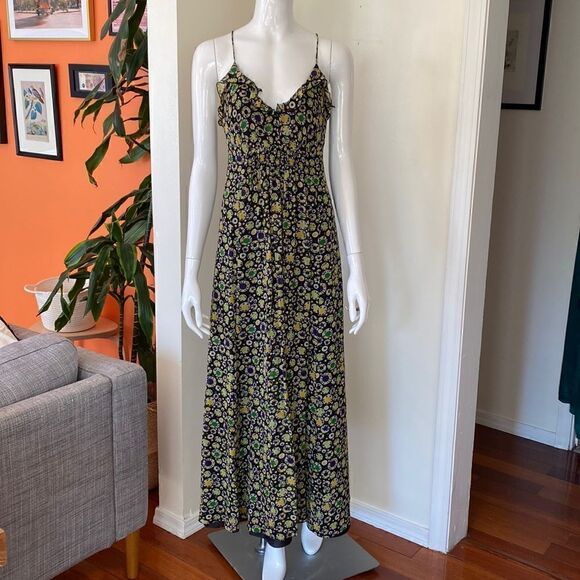 Armani Exchange Black and Yellow Dot Print Ruffle Maxi Dress Size 10 - Picture 2 of 11